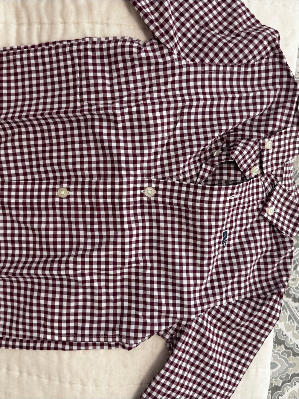 Vineyard Vines Burgundy and White Gingham Button-Down Shirt